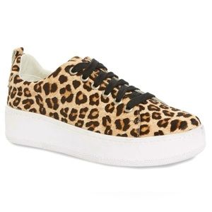 Halogen Ladies Genuine Hair On Hide Leopard Print Platform Sneakers Size 8 EUC